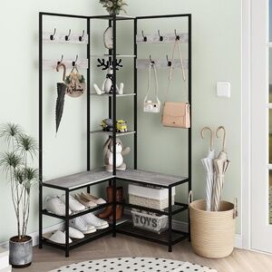 Entryway storage bench & coatrack
